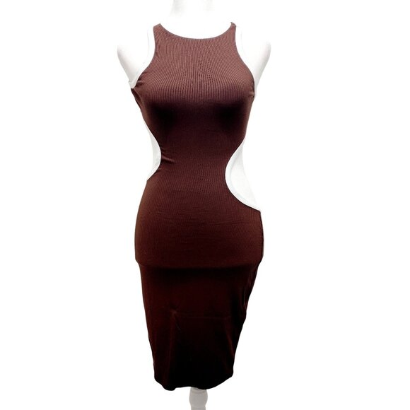 Womens Dresses Summer Mid Sleeveless Open Back Hollow Pullover Brown Size S - Picture 3 of 12